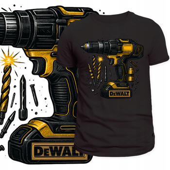 T-Shirt Męski Koszulka z Nadrukiem DEWALT Wiertarka Budowa Prezent