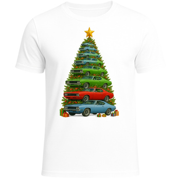 Koszulka Świąteczna z Nadrukiem Choinka z Samochodów Śmieszna Prezent