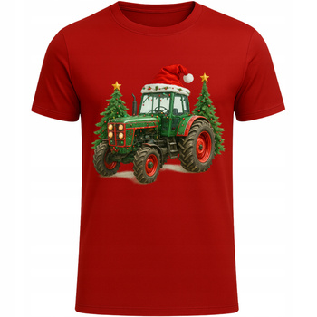 Koszulka Świąteczna Gwiazdka Świąteczny Traktor HIT Prezent dla Rolnika CZERWONY