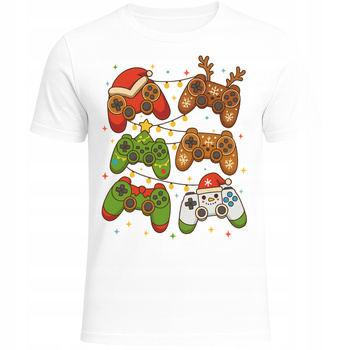 Koszulka Świąteczna z Nadrukiem Gamepad Gracza Śmieszna HIT na Prezent