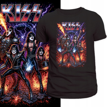 Koszulka Kiss Rock & Roll Heavy Metal Band Koncert Nadruk HD Prezent