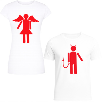 2x Koszulka dla Par Matching Anioł Diabeł Prezent Komplet na WALENTYNKI