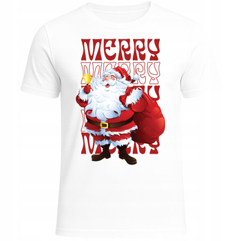Koszulka Świąteczna z Nadrukiem Mikołaj Merry Christmas Super Prezent