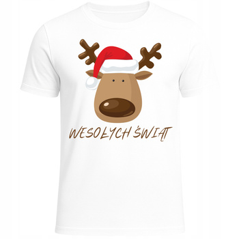 Koszulka Świąteczna z Nadrukiem Renifer Wesołych Świąt Prezent Zabawna S