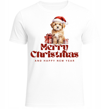 Koszulka Świąteczna z Nadrukiem Piesek Mikołaj Merry Christmas Prezent