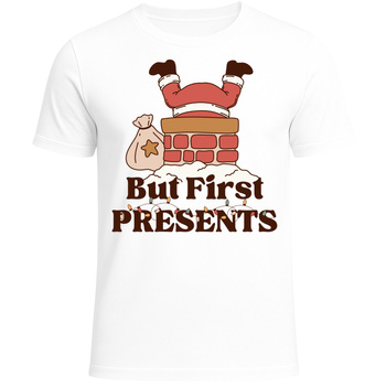 Koszulka z Nadrukiem Świątecznym Mikołaj w Kominie Super na Prezent