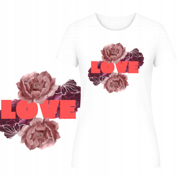 T-Shirt na Lato Damski Koszulka Super Nadruk Love Kwiatki na Wakacje