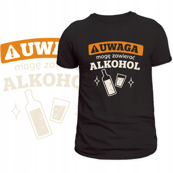 T-Shirt Męski Koszulka Super Nadruk Uwaga Mogę Zawierać Alkohol Prezent