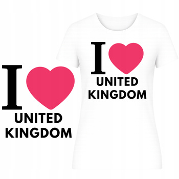 T-Shirt Damski Koszulka Wzór I LOVE UNITED KINGDOM Turystyczna Prezent