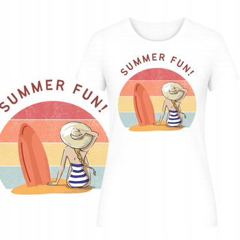 T-Shirt na Lato Damski Koszulka Super Nadruk Summer Fun Plaża Wakacje