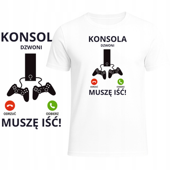 T-Shirt Męski Koszulka Zabawny Nadruk Konsola Dzwoni Muszę Iść Prezent