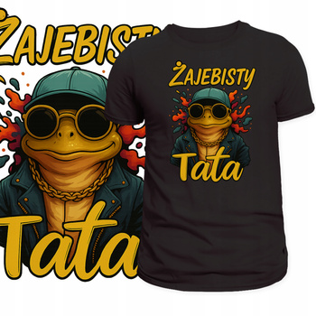 T-Shirt Męski Koszulka Nadruk Żajebisty Tata Żaba Prezent na Dzień Ojca
