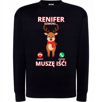 Bluza Świąteczna z Nadrukiem Renifer Dzwoni Muszę Iść Super na Prezent