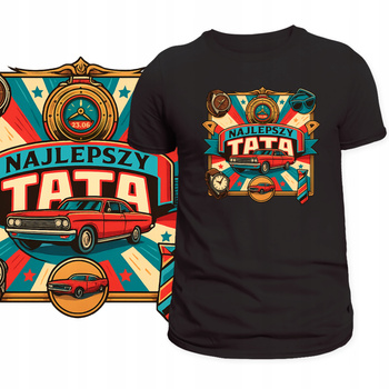 T-Shirt Męski Koszulka Świetny Nadruk Najlepszy Tata Prezent Dzień Ojca