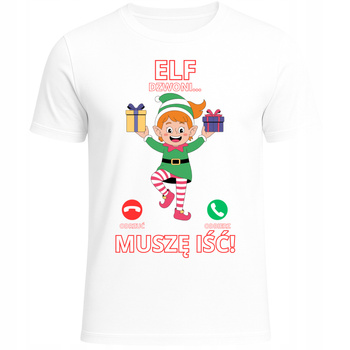 Koszulka Świąteczna z Nadrukiem Elf Dzwoni Muszę Iść Zabawna Prezent