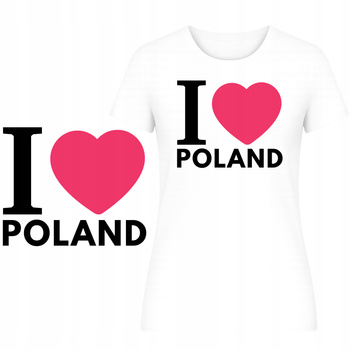 T-Shirt Damski Koszulka Super Nadruk I LOVE POLAND Turystyczna Prezent