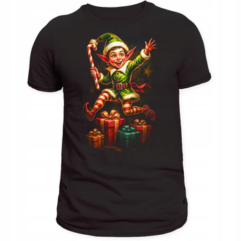 Koszulka Świąteczna Skrzat Mikołaja Uroczy Nadruk 3D Prezent Bawełna
