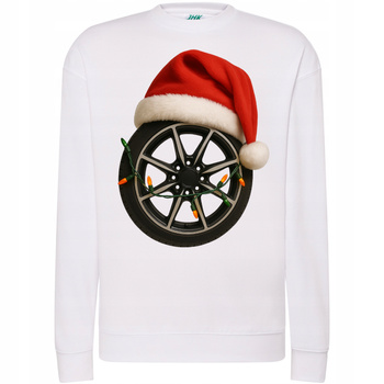 Bluza Świąteczna z Felgą i Czapką Mikołaja Prezent dla Fana Motoryzacji