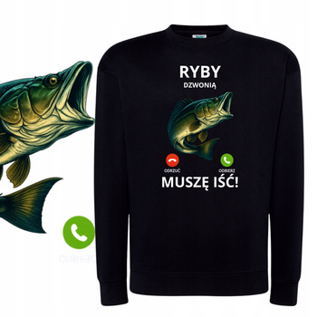 Bluza Unisex Dresowa Miękka Nadruk Ryby Dzwonią Łowienie Rybak Prezent
