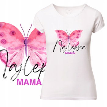 T-Shirt Damski Koszulka Nadruk Motyl NAJLEPSZA MAMA Dzień Matki Prezent