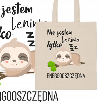 Torba Eco Bawełniana na Zakupy na Plażę na Ramię Nadruk Nie Jestem Leniwa
