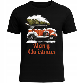 Koszulka Świąteczna z Nadrukiem Auto Choinka Merry Christmas Prezent
