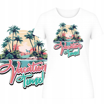 T-Shirt na Lato Damski Koszulka HIT Nadruk Vacation Time Wakacje Plaża