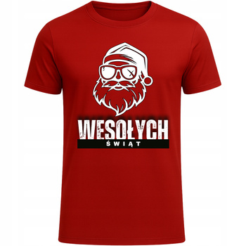 Koszulka Świąteczna Mikołaj Super Nadruk HIT Prezent na Święta Gwiazdka CZERWONY