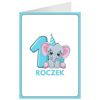 Kartka okolicznościowa - Roczek, słonik, niebieski