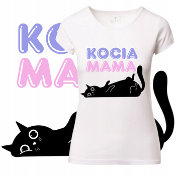 T-Shirt Damski Koszulka Nadruk Kocia Mama Kociara Kot Prezent