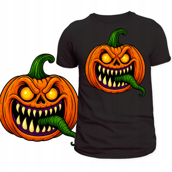 Koszulka na Halloween Świetny Nadruk Straszna Dynia Super na Imprezę