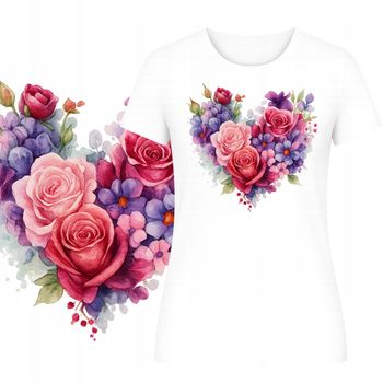 T-Shirt Damski Koszulka HIT Nadruk Kwieciste Serce Super Prezent Lato