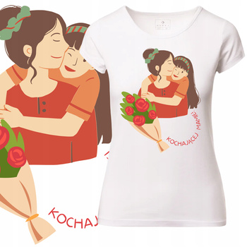 T-Shirt Damski Koszulka Nadruk Kochającej Mamie Bukiet Prezent Bawełna