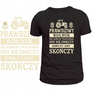 T-Shirt Męski Koszulka Śmieszny Nadruk Prawdziwy Rolnik Farma Prezent