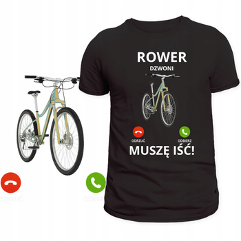 T-Shirt Męski Koszulka Śmieszny Nadruk Rower Dzwoni Muszę Iść Prezent