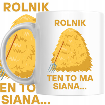 Kubek Nadruk Rolnik Żniwa Wieś Pole Siano Humor Praca Upominek Prezent