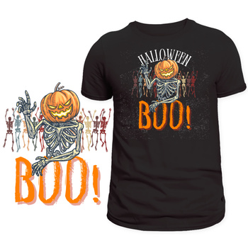 Koszulka na Halloween BOO! Dynia Szkielet Straszny Super Nadruk Impreza