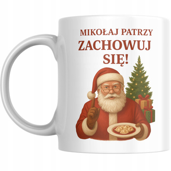 Kubek Na Święta Gwiazdkę Prezent Boże Narodzenie Mikołajki Mikołaj Patrzy