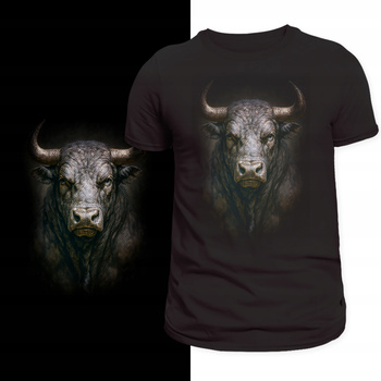 T-Shirt Męski Świetny Nadruk HIT Koszulka Motyw Byk 3D HD Super Prezent