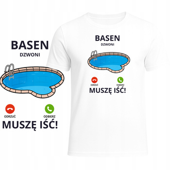 T-Shirt Męski Koszulka Zabawny Nadruk Basen Dzwoni Muszę Iść Prezent