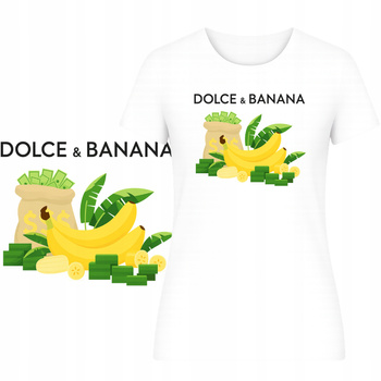 T-Shirt Damski Koszulka Śmieszny Nadruk Dolce i Banana Zabawny Prezent