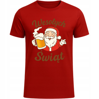 Koszulka Świąteczna Zabawny Nadruk Mikołaj z Piwem Super HIT na Prezent